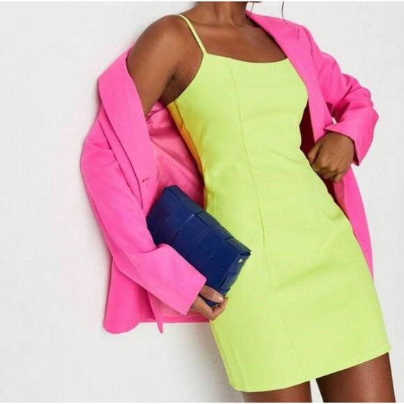 Missguided Women's Bodycon Mini Dress Slim Strap Size 2 Neon Green Summer - Picture 1 of 9